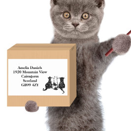 Pegatina Rectangular Dirección de devolución de gatos blancos y negros