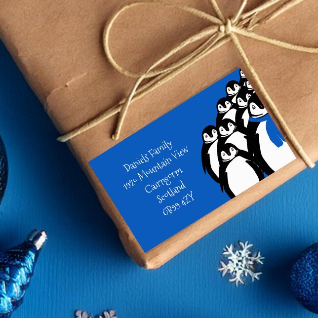 Pegatina Rectangular Dirección de retorno Pingüino de Navidad Azul (Subido por el creador)
