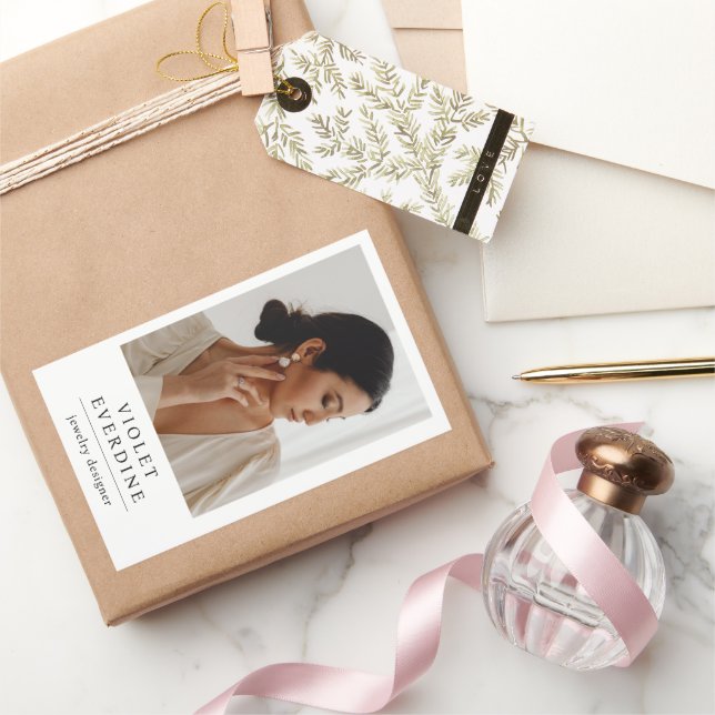 Pegatina Rectangular Diseñador de Joyas Modernas Elegantes Foto (Regalar)