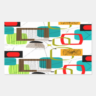 Pegatina Rectangular Diseño abstracto moderno de mediados de siglo