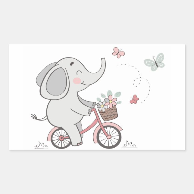 Pegatina Rectangular Diseño animal de elefante caprichoso en bicicleta  (Anverso)