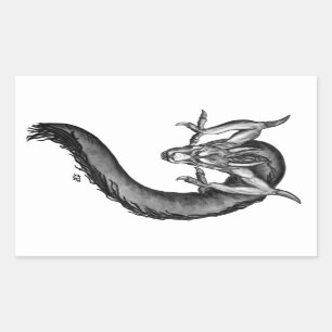 Pegatina Rectangular Diseño blanco y negro de Dragon