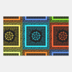 Pegatina Rectangular Diseño de arte de patrones multicolores con cuadro