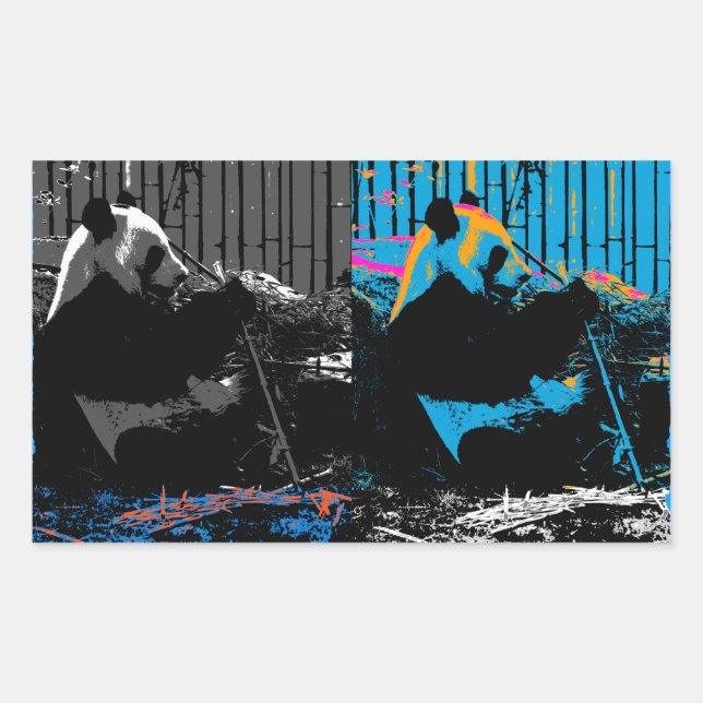 Pegatina Rectangular Diseño de arte moderno multipanel de oso panda (Anverso)