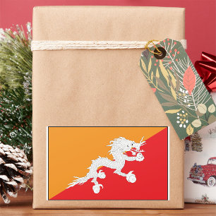 Pegatina Rectangular Diseño de bandera de Bután con dragón blanco