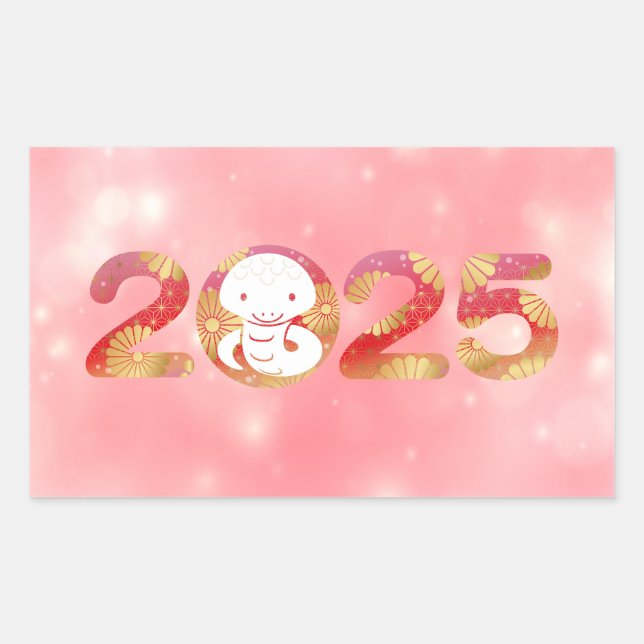 Pegatina Rectangular Diseño de celebración de Año Nuevo Chino 2025 (Anverso)