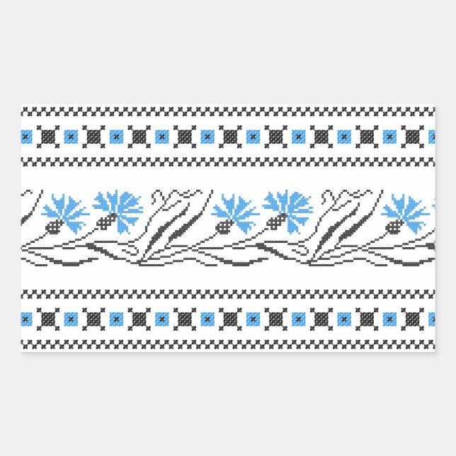 Pegatina Rectangular Diseño de costillas de flor azul (Anverso)