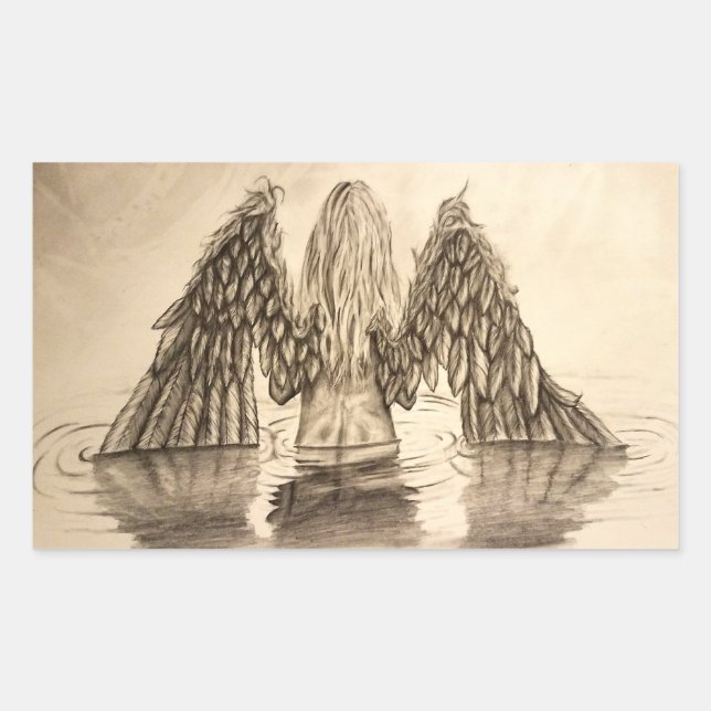 Pegatina Rectangular Diseño de dibujo de ángel pequeño perdido (Anverso)