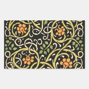 Pegatina Rectangular Diseño de impresión de arte floral negro William M