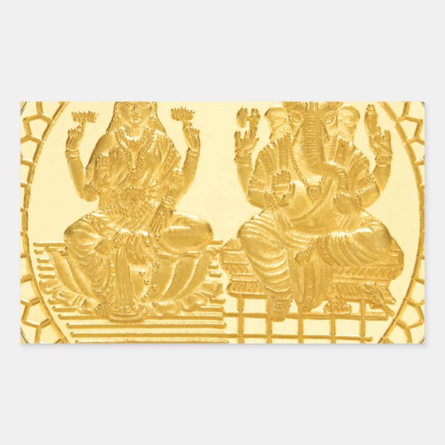 PEGATINA RECTANGULAR DISEÑO DE MONEDAS DE ORO LAKSHMI Y GANESH (Anverso)