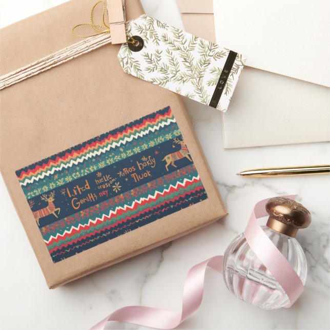 Pegatina Rectangular Diseño de patrones de saludos de Navidad (Regalar)