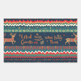 Pegatina Rectangular Diseño de patrones de saludos de Navidad
