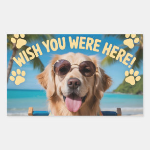 Pegatina Rectangular Diseño de perro de vacaciones "Ojalá estuvieras aq