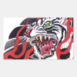 Pegatina Rectangular Diseño de tatuajes japoneses - Tigre blanco