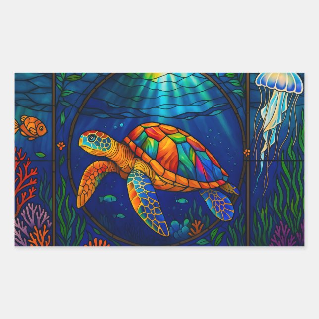 Pegatina Rectangular Diseño de tortuga marina de vidrio tintado vibrant (Anverso)