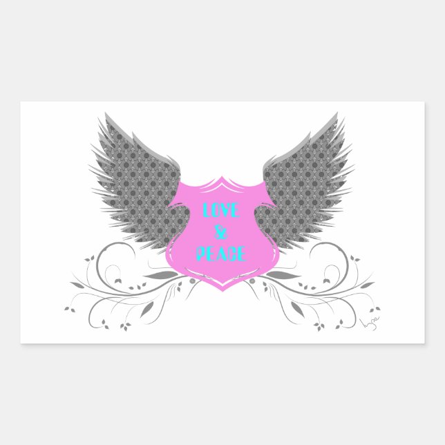 Pegatina Rectangular Diseño de Wings de Peace Love Angel (Anverso)