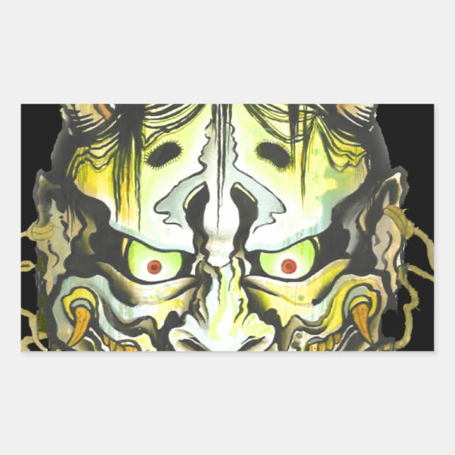 Pegatina Rectangular Diseño del demonio Oni (Anverso)