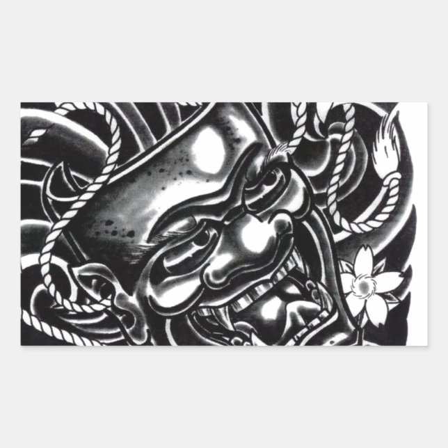 Pegatina Rectangular Diseño del tatuaje de máscara de Hannya (Anverso)