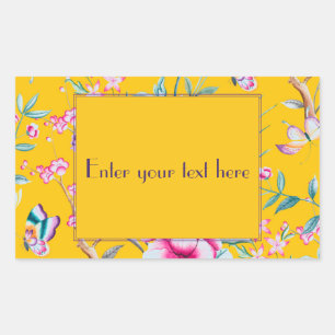 Pegatina Rectangular Diseño Floral Amarillo de Monograma Personalizado
