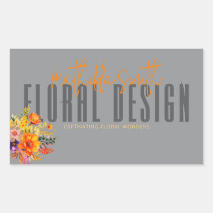 Pegatina Rectangular Diseño floral sofisticado flores grises naranjas