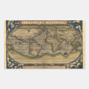 Pegatina Rectangular Diseño histórico del Atlas de Mapas Mundiales Vi