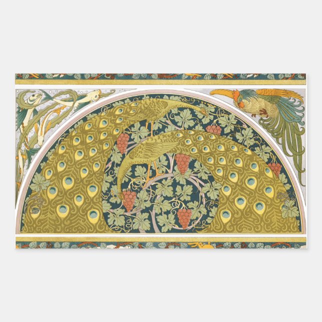 Pegatina Rectangular Diseño intrincado de estilo Art Nouveau pavo (Anverso)