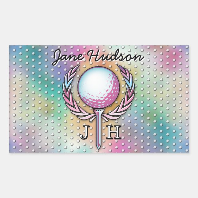 Pegatina Rectangular Diseño monograma de Personalizado de golf femenino (Anverso)