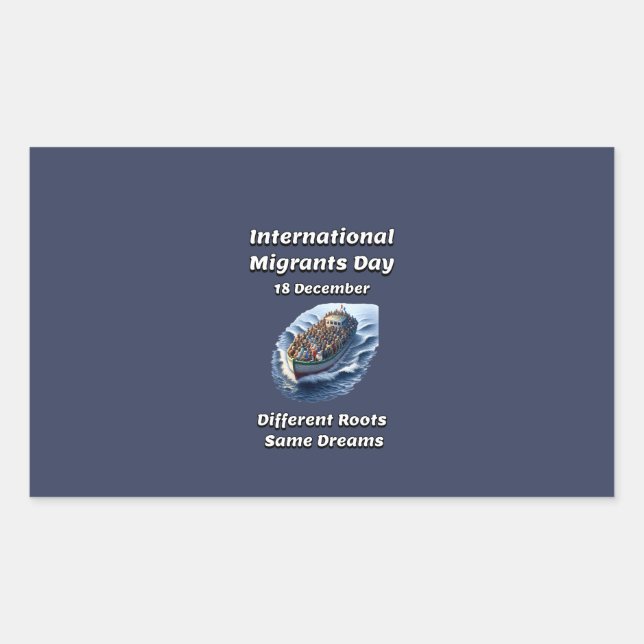 Pegatina Rectangular Distintas Raíces, Mismos Sueños. Día del Inmigrant (Anverso)