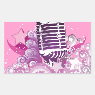 Pegatina Rectangular diva cantando micrófono vintage estrellas y remoli