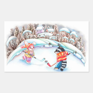Pegatina Rectangular Diversión de hockey