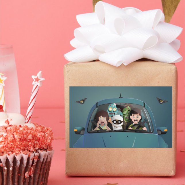 Pegatina Rectangular Divertidas vacaciones familiares en la noche de Ha (Fiesta)