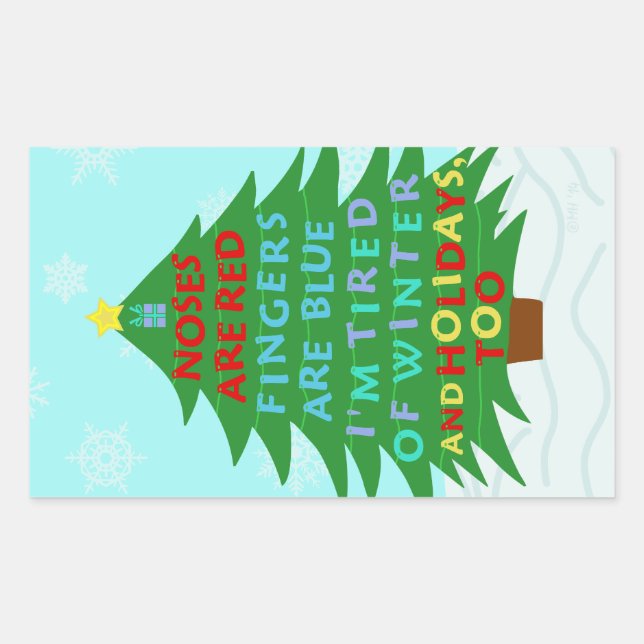 Pegatina Rectangular Divertido poema de Bah Humbug Navidades (Anverso)