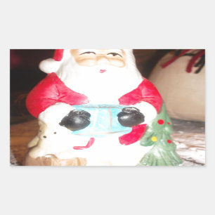 Pegatina Rectangular Divertido Santa con la impresión de arte de nieve