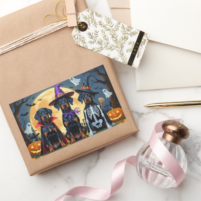 Pegatina Rectangular Doberman Dogs Pumpkin Halloween Funny (Regalar)