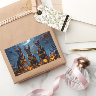 Pegatina Rectangular Doberman Halloween Spooky