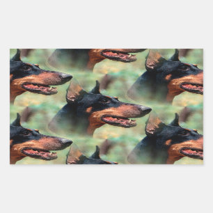 Pegatina Rectangular Doberman Pinscher en los bosques