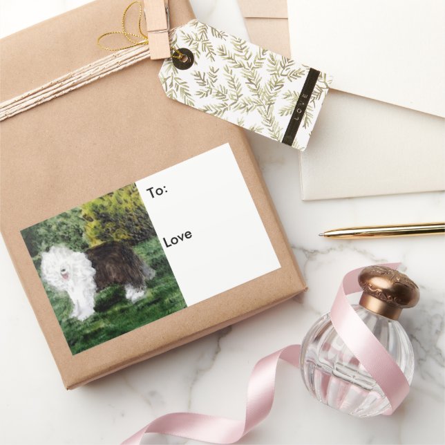 Pegatina Rectangular Dog Art Old English Sheepdog Personalizado (Regalar)