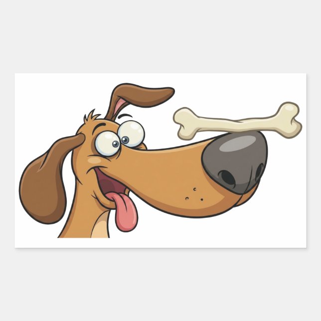 Pegatina Rectangular  Dog Balancing Bone Cartoon (Anverso)