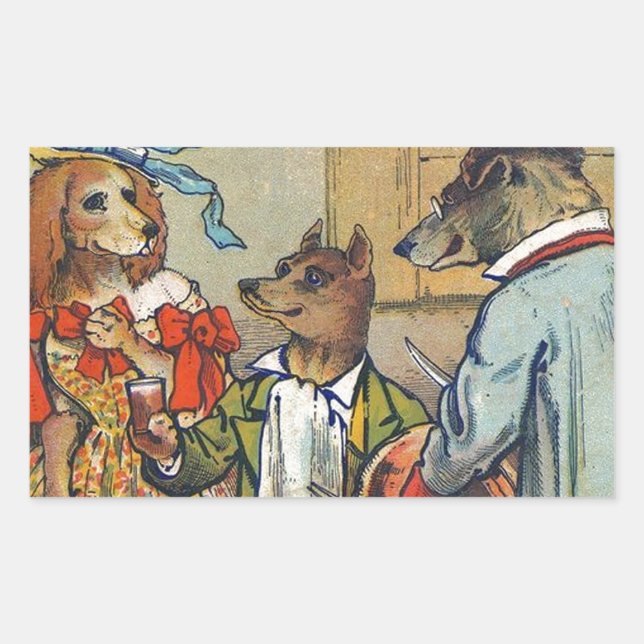 Pegatina Rectangular Doggy de la cena victoriana de perro Vestido (Anverso)