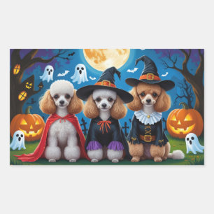 Pegatina Rectangular Dogos de caniche Calabaza Halloween Gracioso
