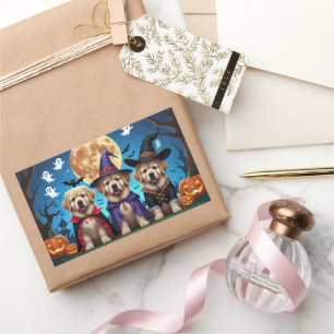 Pegatina Rectangular Dogs de Terranova Calabaza Halloween Funny