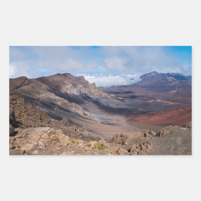 Pegatina Rectangular dominando el cráter haleakala desde la llanta (Anverso)