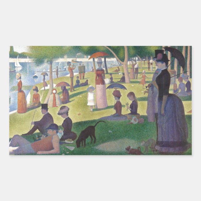 Pegatina Rectangular Domingo en la pintura de La Grande Jatte Seurat (Anverso)