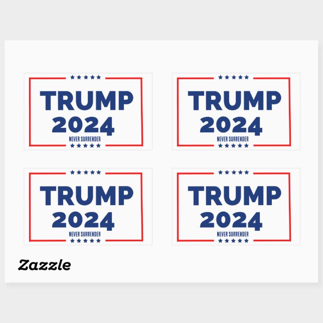 Pegatina Rectangular Donald Trump 2024 nunca se rinde (Hoja)