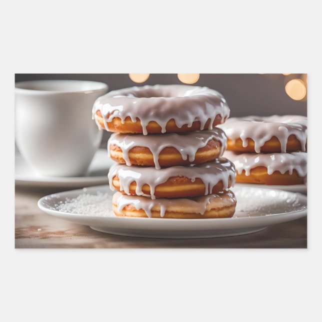 Pegatina Rectangular Donas glaseadas de vainilla (Anverso)