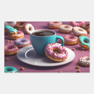 Pegatina Rectangular Donas y Café