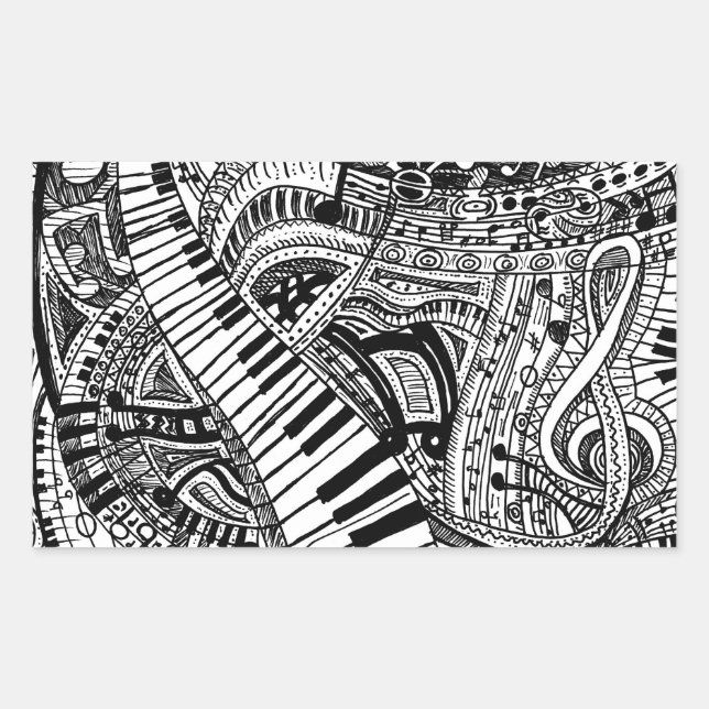 Pegatina Rectangular Doodle de música clásica con teclado de piano (Anverso)