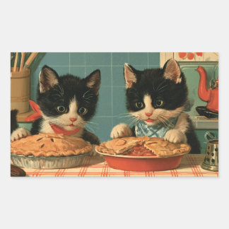 Pegatina Rectangular Dos adorables gatitos esmoquin horneando tartas