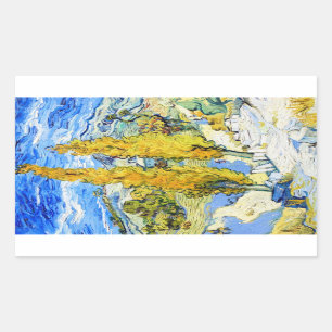 Pegatina Rectangular Dos álamos en la colina Vincent van Gogh