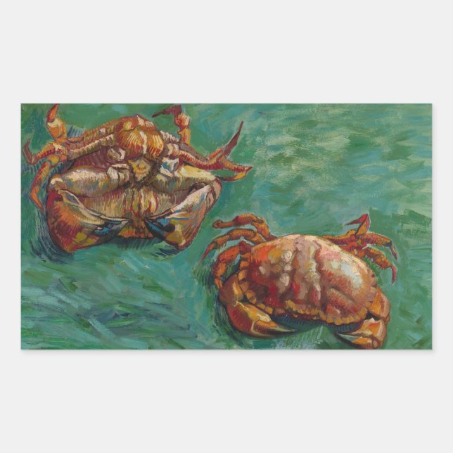 Pegatina Rectangular Dos cangrejos por Vincent van Gogh (Anverso)